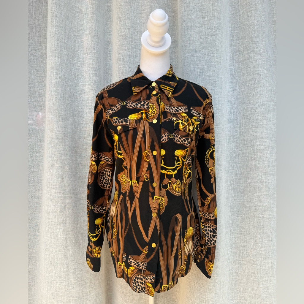 1990 Laurel Chains Button Down Black Gold Blouse